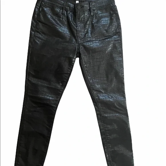 FRAME Le High Skinny Cropped Croc-effect Mid-Rise Skinny Jeans Black Size 28 - Picture 6 of 14